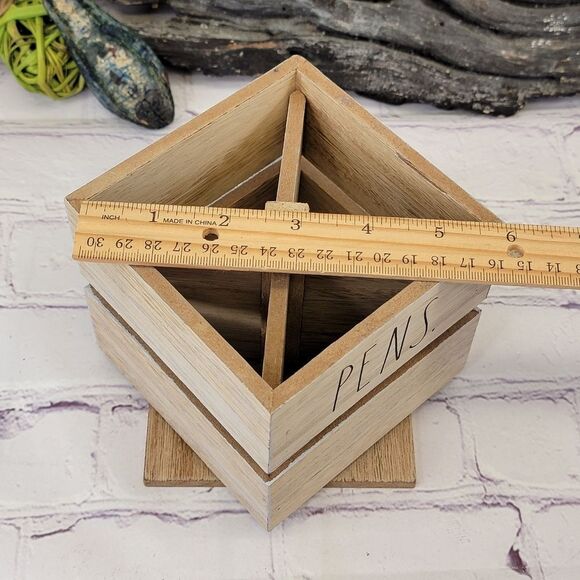 Rae Dunn PENS PENCILS Cup Spinning Wooden Holder - Picture 7 of 8